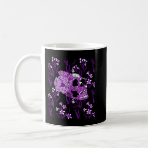 Lila Skull Flower Coola Blommigt Scary Halloween G Kaffemugg