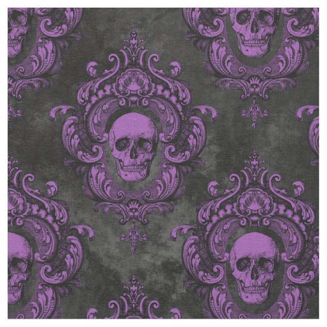 Lila Skull och Gothic Mörk Grått Tyg (Närbild)