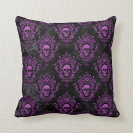 Lila Skull och gotiskt Grått Kudde