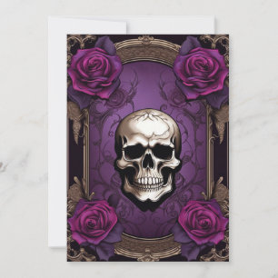 Lila Skull och Ro Gothic Elegance Bröllop Inbjudningar