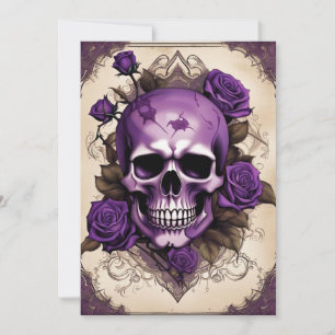 Lila Skull och Ro Gothic Elegance Bröllop Inbjudningar