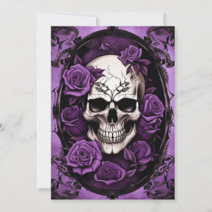Lila Skull och Ro Gothic Elegance Bröllop Inbjudningar