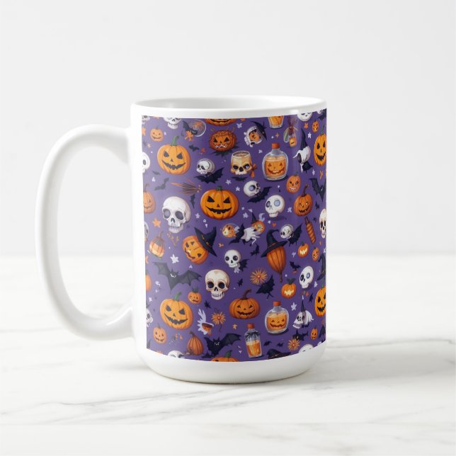 Lila Skull & Pumpkin Festival Mönster Mugg (Vänster)