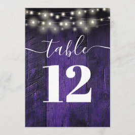 Lila slinglampor rustik lada trätavla nummer inbjudningar