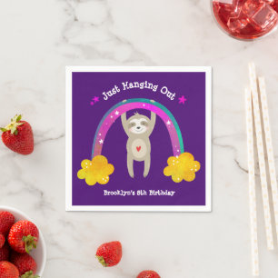 Lila Sloth Boho Rainbow Birthday Cute Kawaii Rolig Pappersservett
