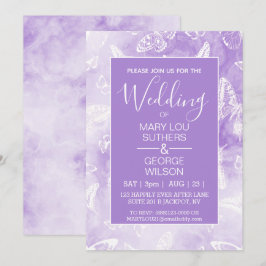 Lila Smokey Marble Butterflies Bröllop Inbjudningar