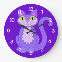 Lila Snaggletooth Cat Clock
