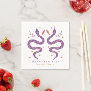 Lila Snake & Mushroom China New Year Party Pappersservett