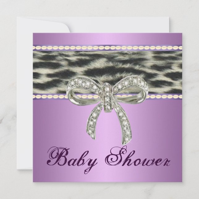 Lila Snö Leopard Diamond Bow Baby Shower Inbjudan (Framsida)