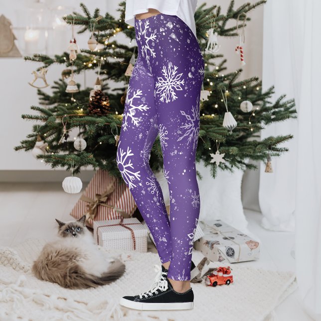 Lila snöfligmönster Magisk vinterhelg Leggings (Skapare uppladdad)