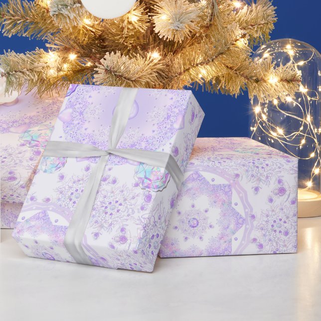 lila snöflinga & glittrande hjärta presentpapper (Helgdagar)