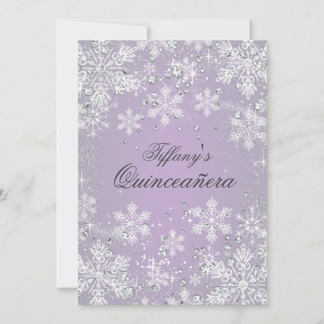 Lila snöflinga Vinterundret Quinceanera Inbjudningar (Framsida)