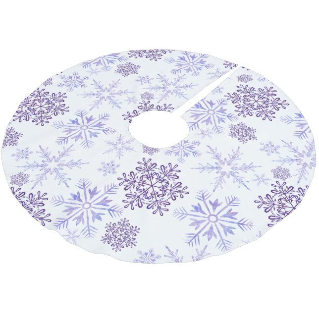 Lila snöflingemönster julgransmatta borstad polyester (Vinklad)