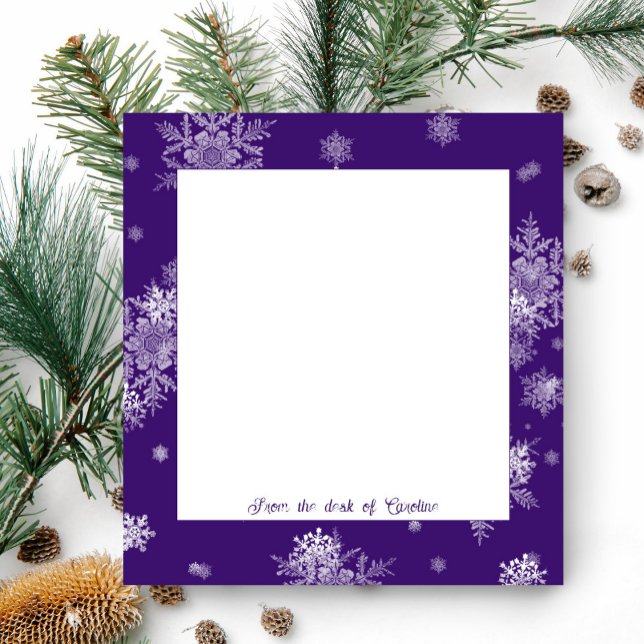 Lila Snöflingor Anteckningsblock (Purple Christmas Snowflakes Personalized Notepad)
