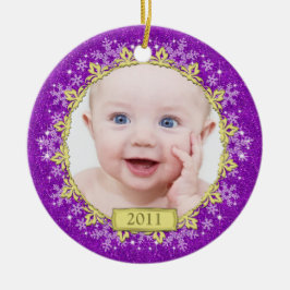 Lila Snöflingor Baby Första julfotfoto Julgransprydnad Keramik