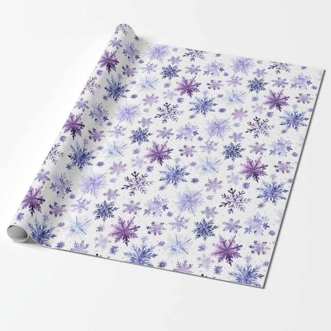 Lila snöflingor mönster presentpapper (Utrullad)