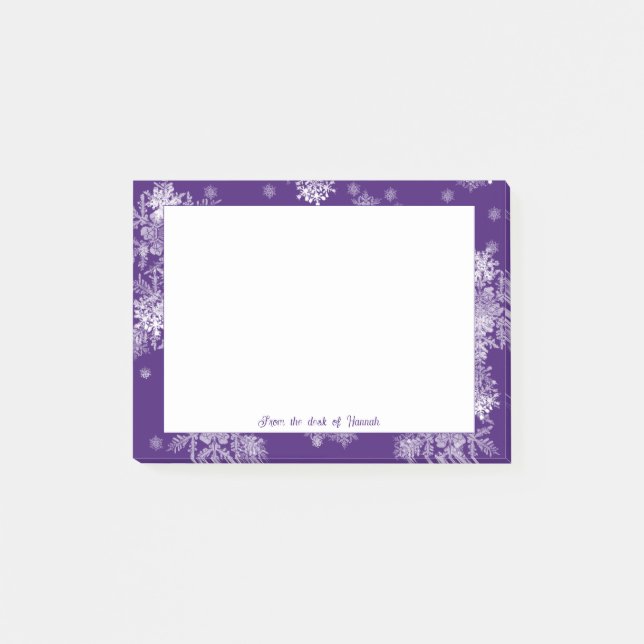 Lila Snöflingor Personlig Notes Post-it Block (Framsida)