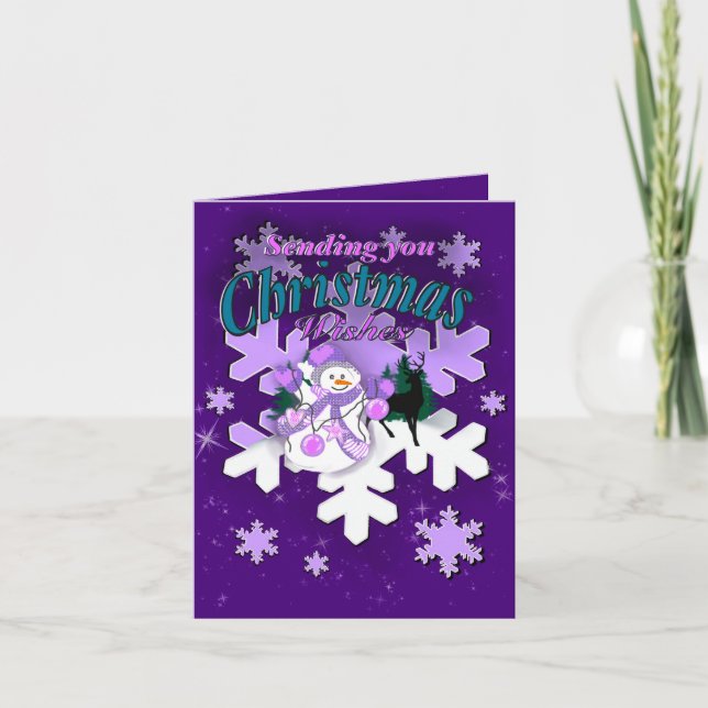 Lila Snögubbe julkort Helgkort (Framsida)