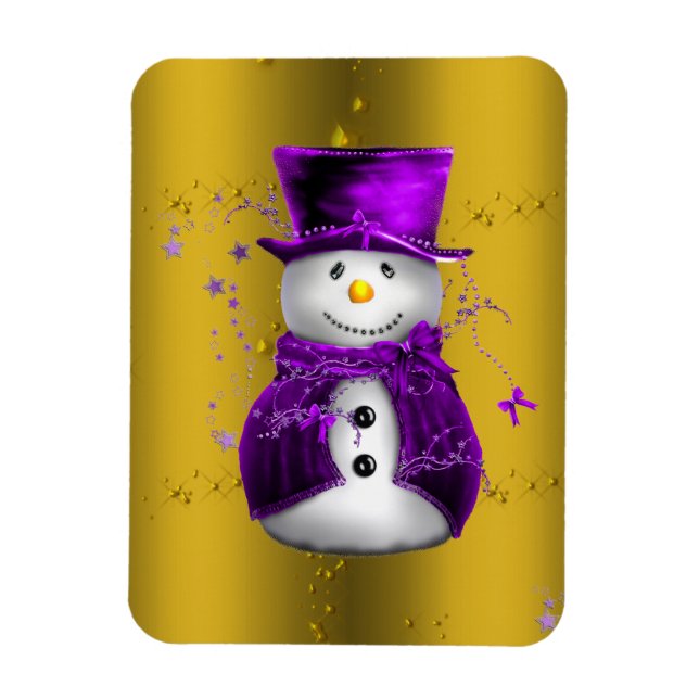 Lila Snögubbe vid julen i Guld Magnet (Vertikal)