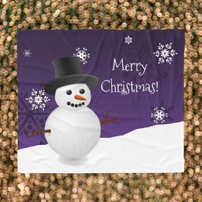 Lila Snögubbe Winter Scene Julblankett Fleecefilt (Purple Snowman Winter Scene Christmas Fleece Blanket)