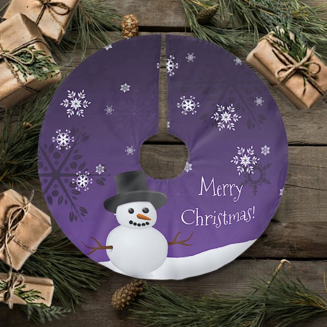 Lila Snögubbe Winter Scene Julgran Skirt Julgransmatta Borstad Polyester (Purple Snowman Winter Scene Christmas Tree Skirt)