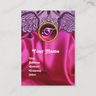 LILA SNÖRE ROSA FUCHSIA SILKCLOTH, GEM MONOGRAM VISITKORT