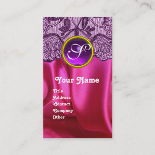LILA SNÖRE ROSA FUCHSIA SILKCLOTH, GEM MONOGRAM VISITKORT