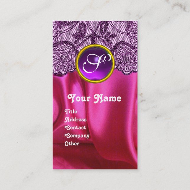 LILA SNÖRE ROSA FUCHSIA SILKCLOTH, GEM MONOGRAM VISITKORT (Framsida)