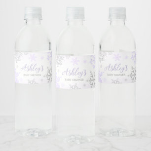 Lila Snowflake Baby Shower Vattenflaskor Etikett