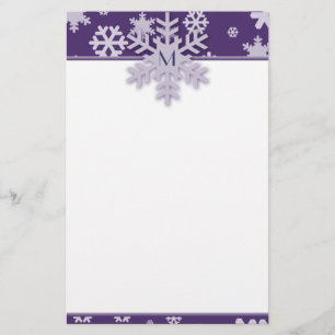Lila Snowflake Gräns med Monogrammed Snowflake Brevpapper