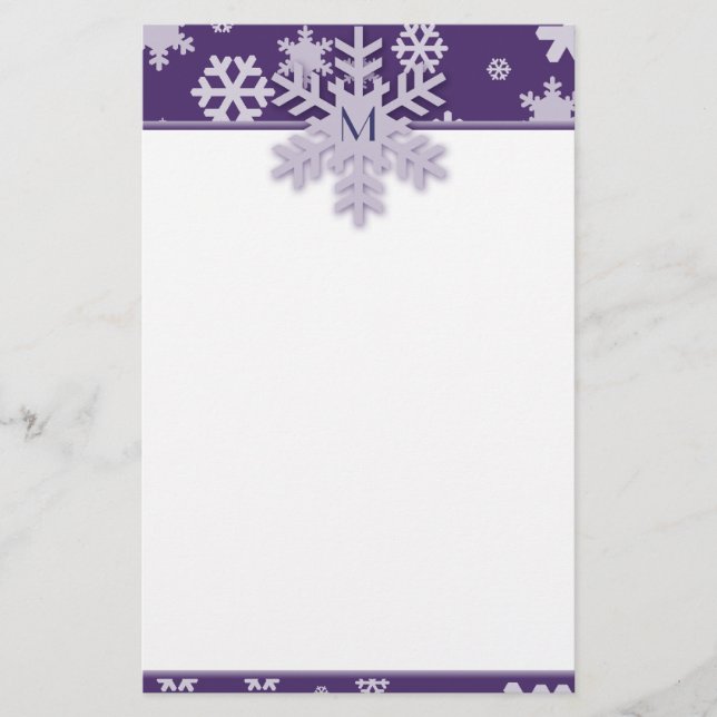 Lila Snowflake Gräns med Monogrammed Snowflake Brevpapper (Framsida)