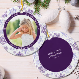Lila Snowflake Merry Bright och julfoto Julgransprydnad Keramik