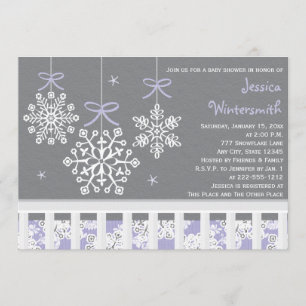 Lila Snowflake Mobile Crime Baby Shower Inbjudan