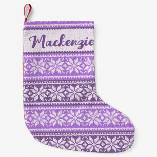 Lila Snowflake Nordic Sweater Mönster Liten Julstrumpa