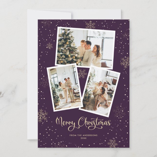 Lila Snowflake Photo God jul Card Julkort (Framsida)