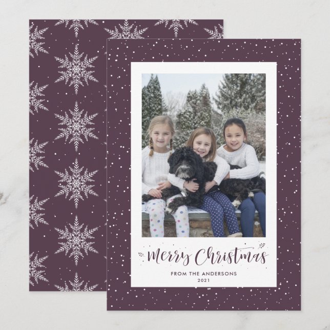Lila Snowflake Photo God jul kort (Fram/baksida)