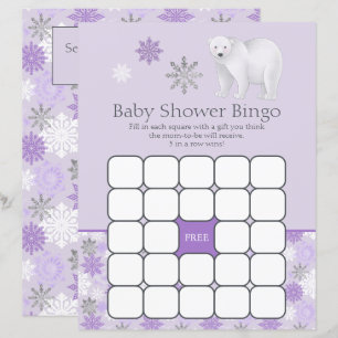 Lila Snowflake Polar Bear Baby Shower Bingo Game