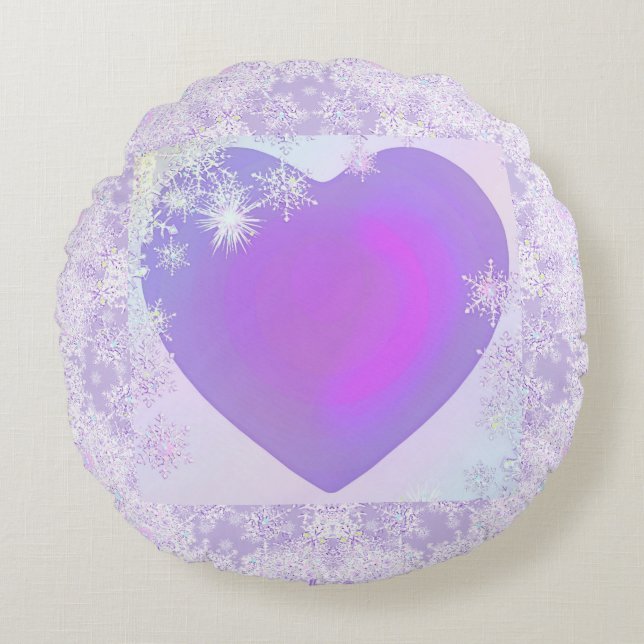 Lila snowflake rund kudde (Framsidan)
