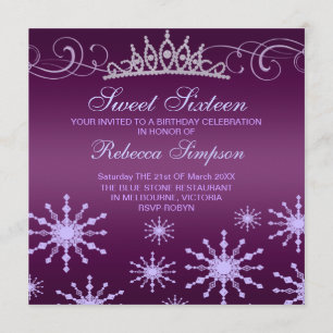 Lila Snowflake & Tiara Design Birthday Inbjudan