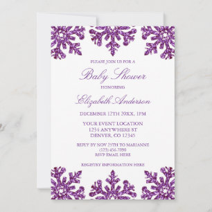 Lila Snowflake Winter Baby Shower Inbjudningar