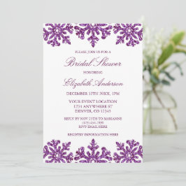 Lila Snowflake Winter Möhippa Inbjudningar