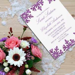Lila Snowflake Winter Sweet 16 Inbjudningar