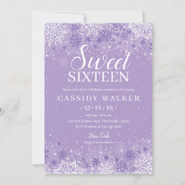 Lila Snowflake Winter Wonderland Sweet sixteen Inbjudningar