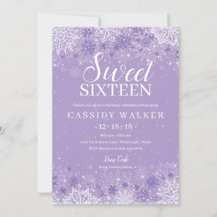 Lila Snowflake Winter Wonderland Sweet sixteen Inbjudningar