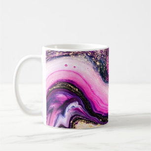 Lila snurrar marmor med glitter guld kaffemugg