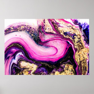 Lila snurrar marmor med glitter guld poster