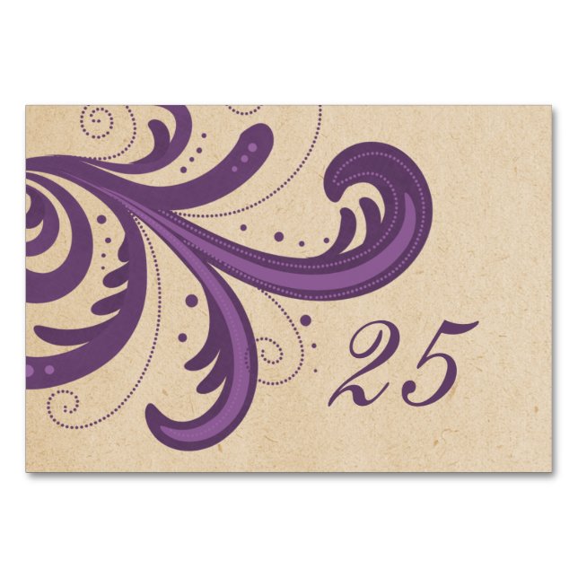 Lila Snyggt Swirls Bord Card Bordsnummer (Framsidan)