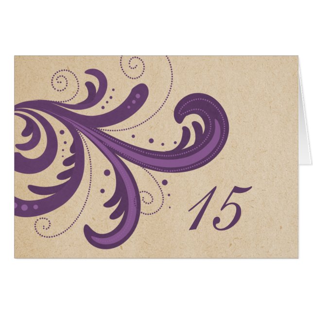 Lila Snyggt Swirls Bordsnummer Card Hälsningskort (Framsidan Horizontal)