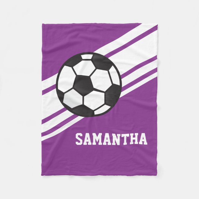 Lila Soccer Ball Sports Personlig Namn Fleecefilt (Framsidan)