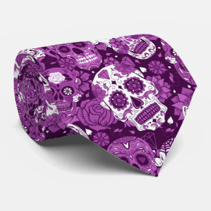 Lila sockerskalle floral ornamentalt mönster slips